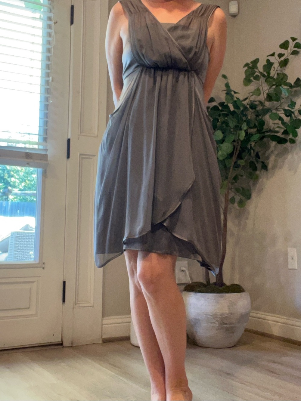 Dolan Sleeveless Gray Chiffon Overlay cocktail Dress